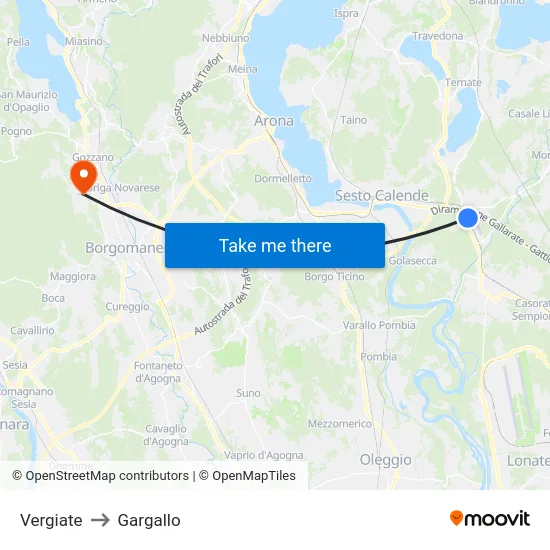 Vergiate to Gargallo map