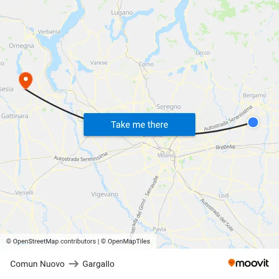 Comun Nuovo to Gargallo map