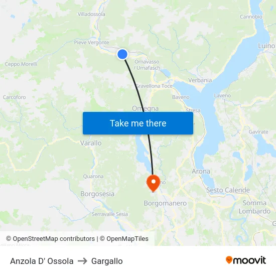 Anzola d'Ossola to Gargallo map