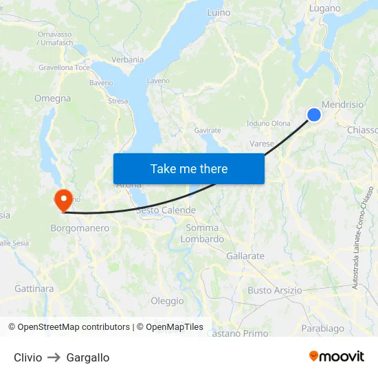 Clivio to Gargallo map