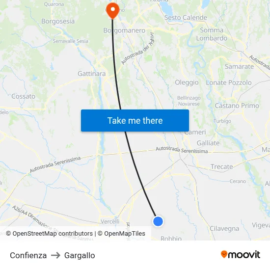 Confienza to Gargallo map