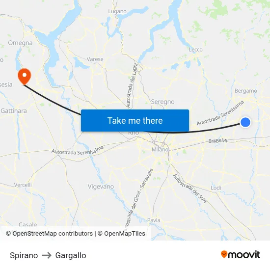 Spirano to Gargallo map