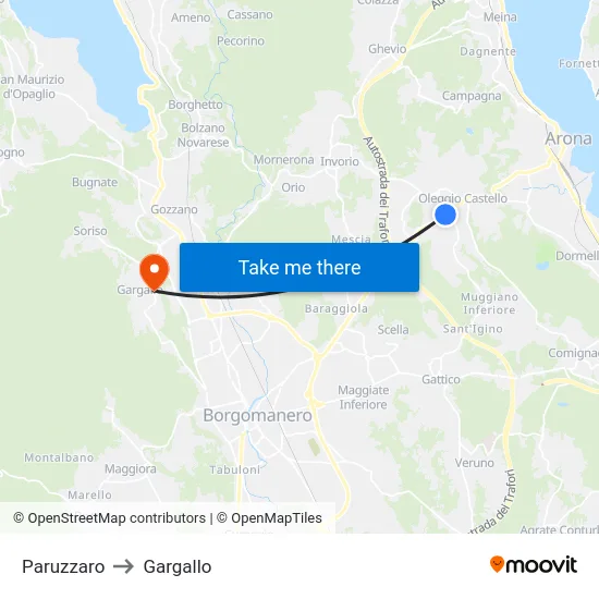 Paruzzaro to Gargallo map