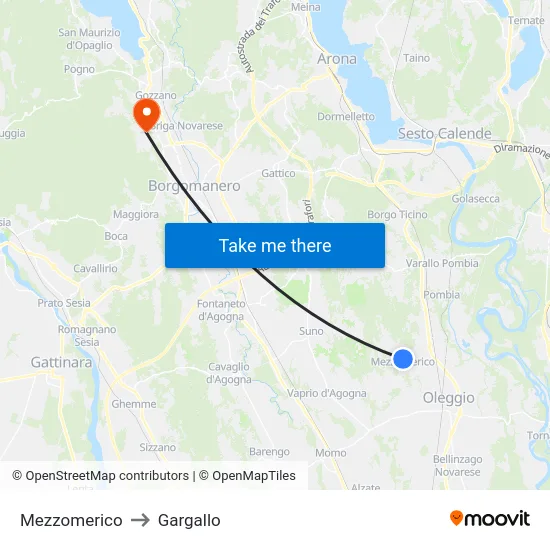 Mezzomerico to Gargallo map