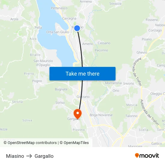 Miasino to Gargallo map