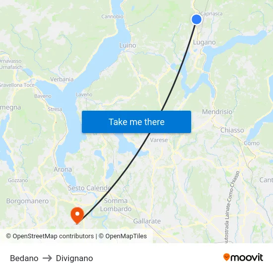 Bedano to Divignano map