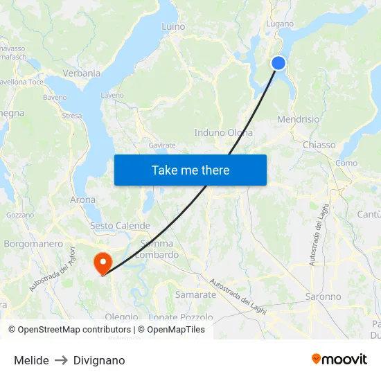 Melide to Divignano map