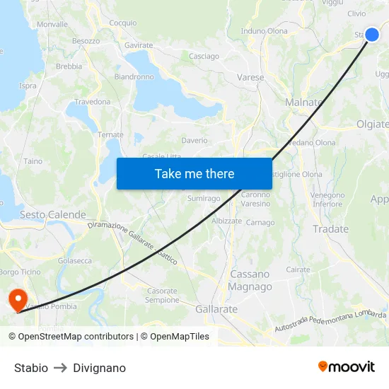 Stabio to Divignano map
