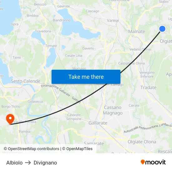 Albiolo to Divignano map