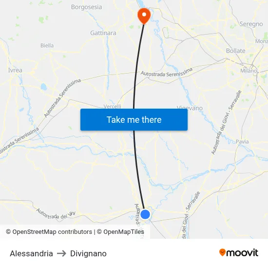 Alessandria to Divignano map