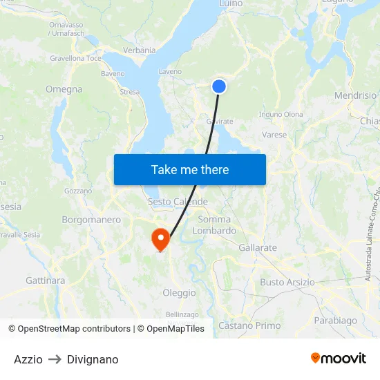 Azzio to Divignano map