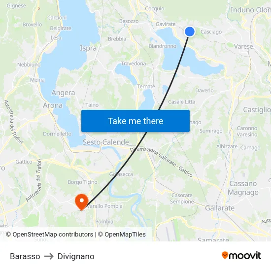 Barasso to Divignano map