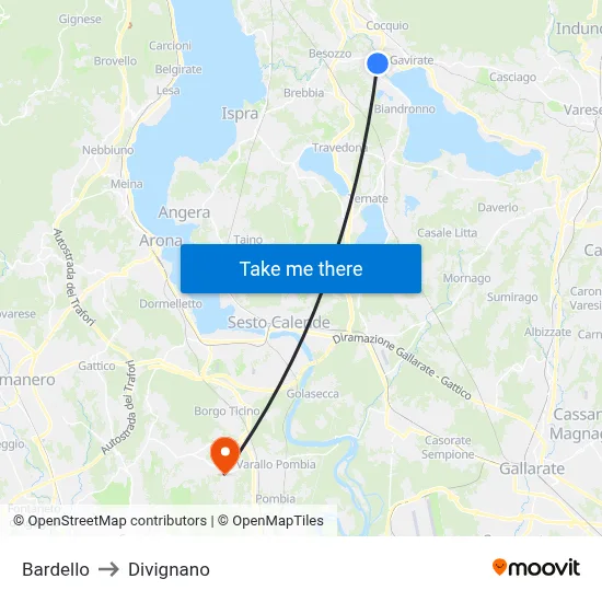 Bardello to Divignano map