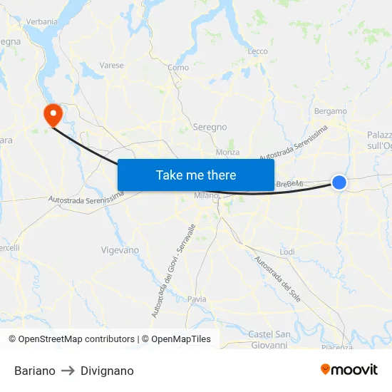Bariano to Divignano map