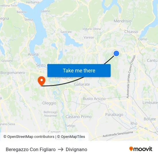 Beregazzo Con Figliaro to Divignano map