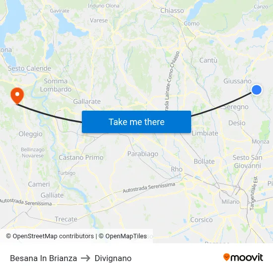 Besana In Brianza to Divignano map