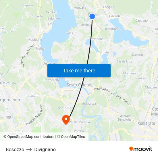 Besozzo to Divignano map