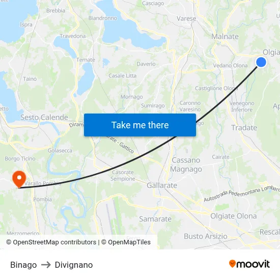 Binago to Divignano map