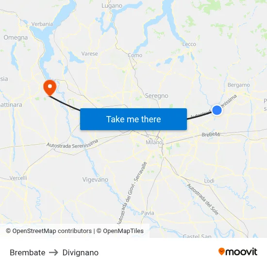 Brembate to Divignano map