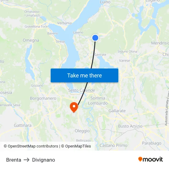 Brenta to Divignano map