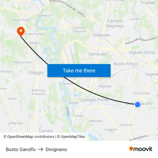 Busto Garolfo to Divignano map