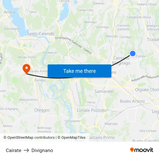 Cairate to Divignano map