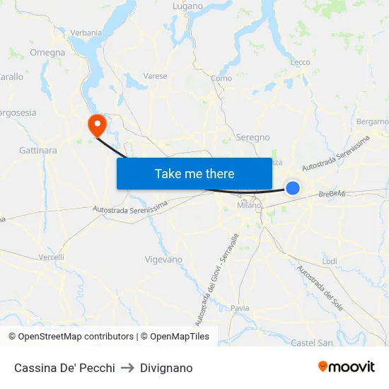 Cassina De' Pecchi to Divignano map