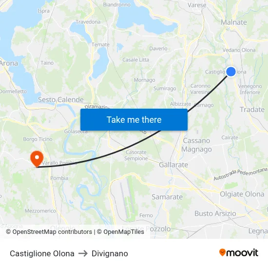 Castiglione Olona to Divignano map