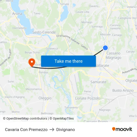 Cavaria Con Premezzo to Divignano map