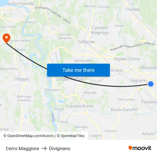 Cerro Maggiore to Divignano map