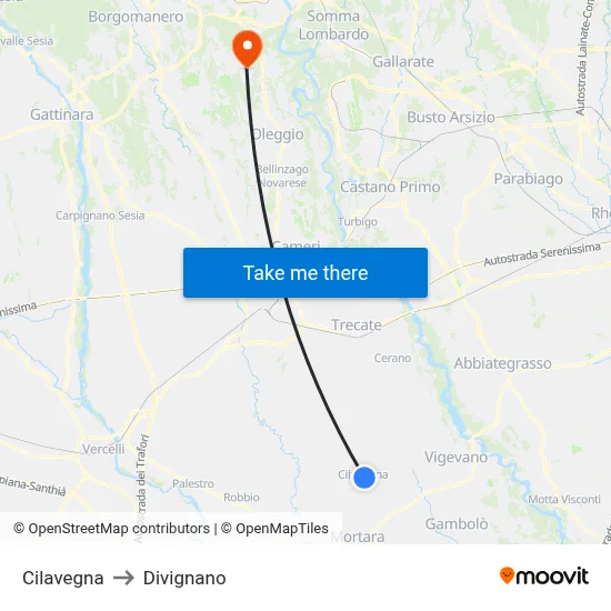 Cilavegna to Divignano map