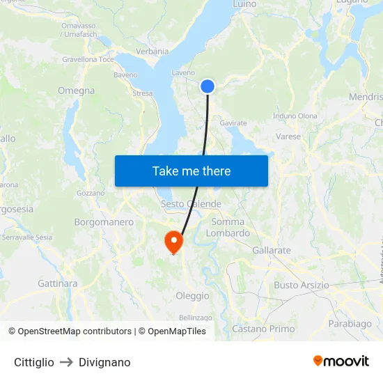 Cittiglio to Divignano map
