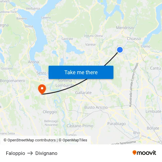Faloppio to Divignano map
