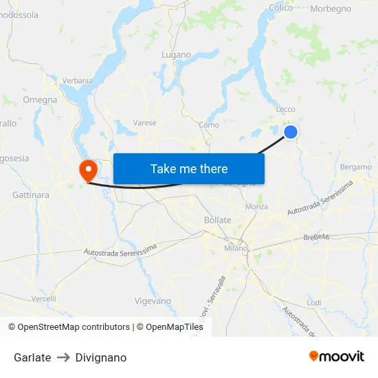 Garlate to Divignano map