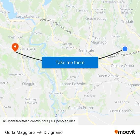 Gorla Maggiore to Divignano map