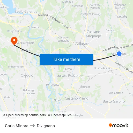 Gorla Minore to Divignano map
