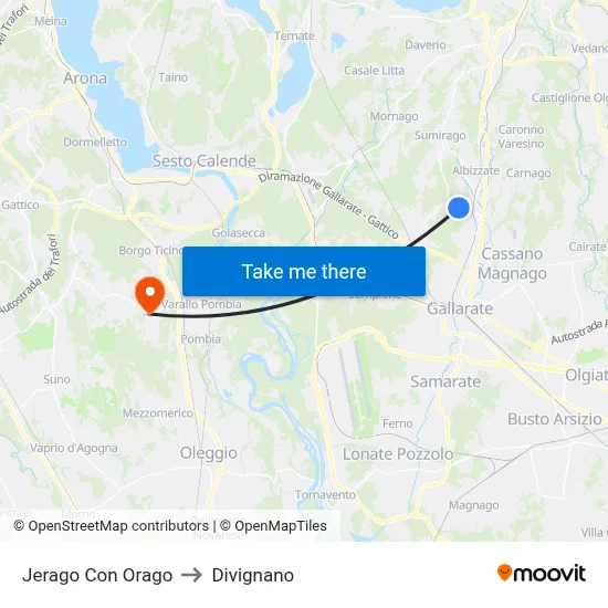 Jerago con Orago to Divignano map