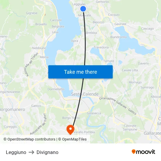 Leggiuno to Divignano map