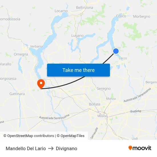 Mandello Del Lario to Divignano map