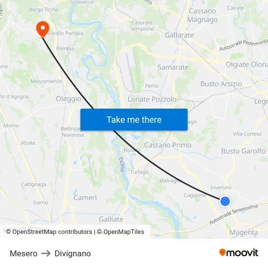 Mesero to Divignano map