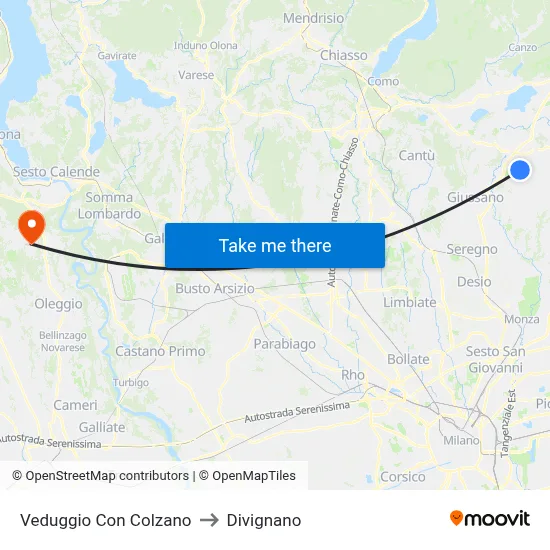 Veduggio Con Colzano to Divignano map