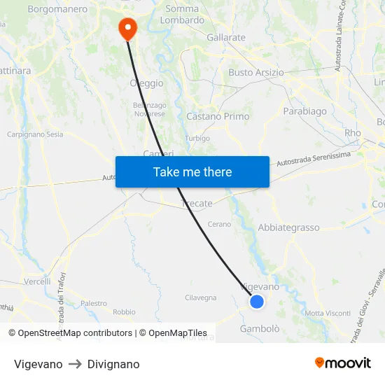 Vigevano to Divignano map