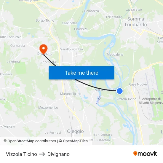 Vizzola Ticino to Divignano map