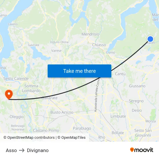 Asso to Divignano map