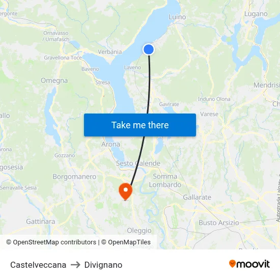 Castelveccana to Divignano map