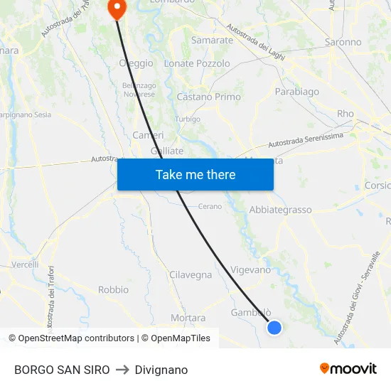 Borgo San Siro to Divignano map