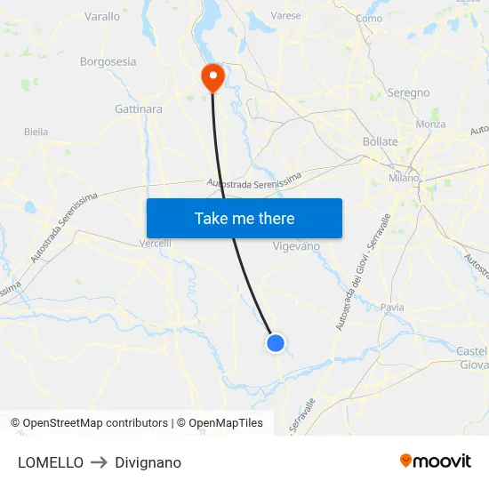 Lomello to Divignano map