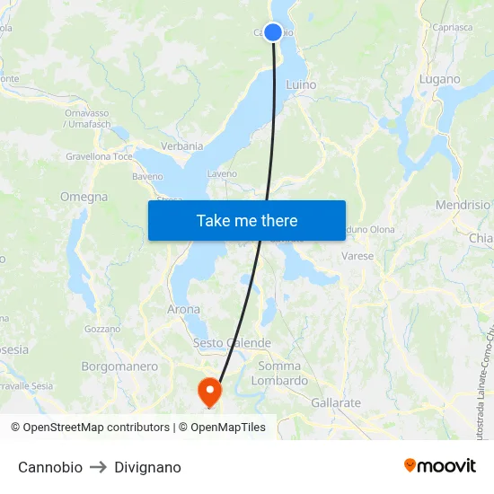 Cannobio to Divignano map