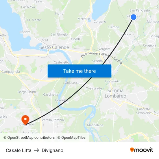 Casale Litta to Divignano map