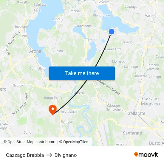 Cazzago Brabbia to Divignano map